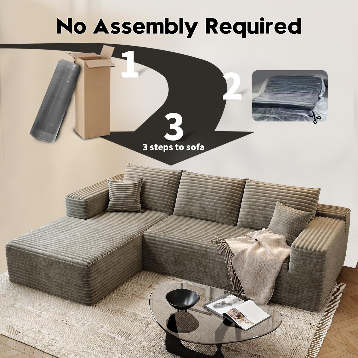 107.5" Cloud Modular Sectional Sofa Couch with L-Shape Chaise,Modern Minimalist Upholstered Couches