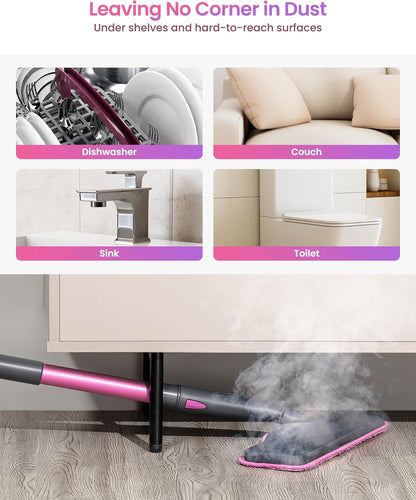 7-in-1 Steam Mop Dual-Rod Design with Detachable Handheld Steamer for Walls, Grouts, Hard Floors, Tiles, includes Multi-purpose Accessories and Washable Microfiber Pads