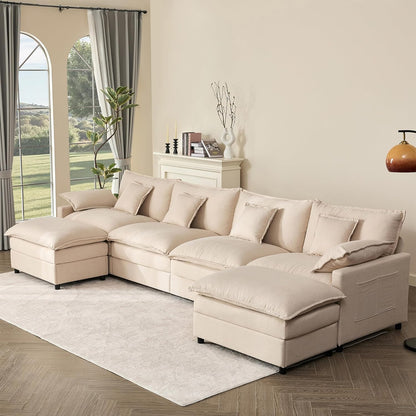 108 Inch U Shape Sofa Sectional Sofa Comfortable Cloud Sofa with Removable Footstool