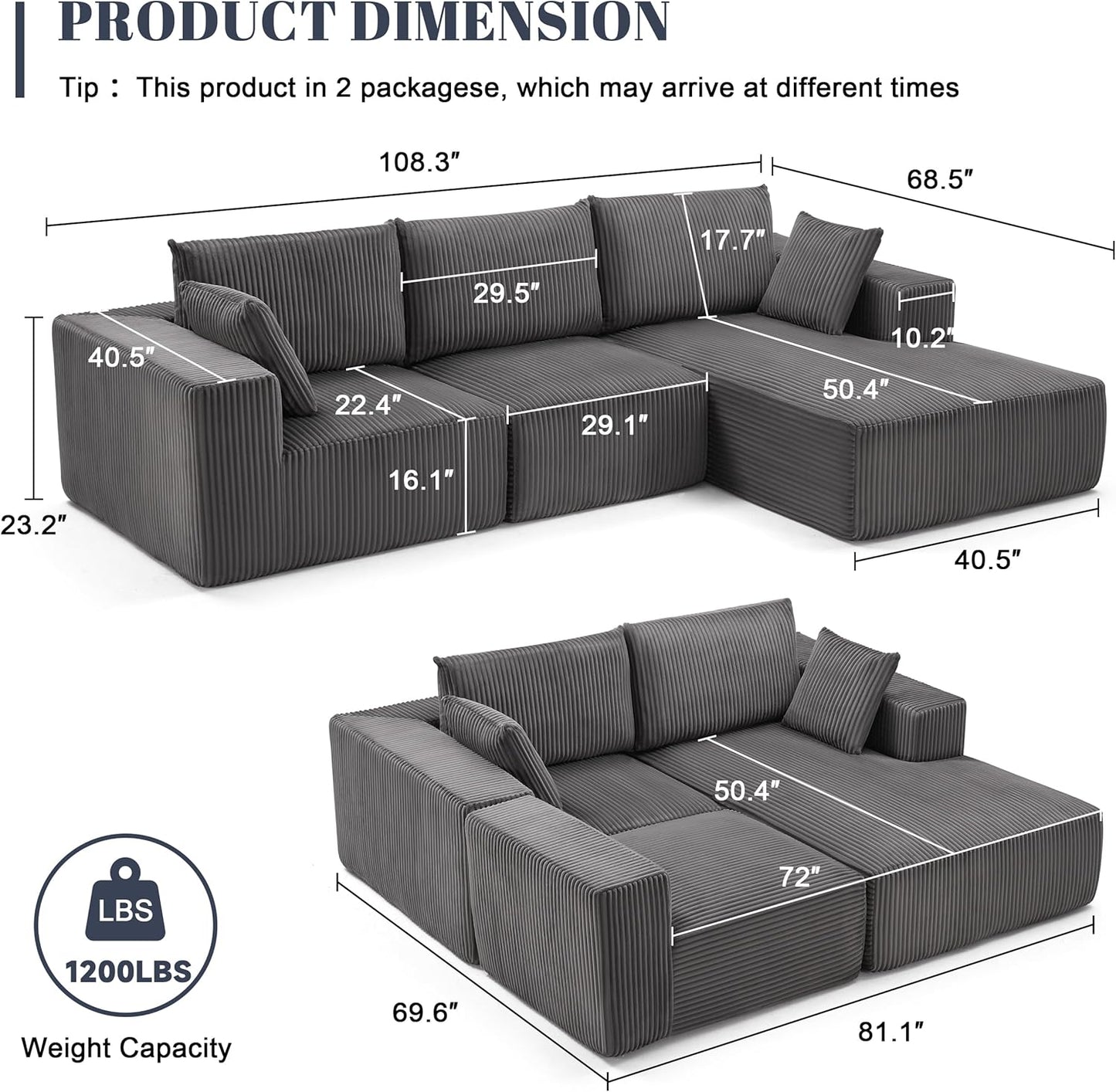 108 Modular Sectional Sofa Cloud Sectional Couch Modern Modular L-Shape Sofa Couch