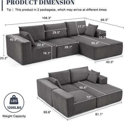 108 Modular Sectional Sofa Cloud Sectional Couch Modern Modular L-Shape Sofa Couch