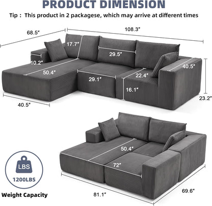 108 Modular Sectional Sofa Cloud Sectional Couch Modern Modular L-Shape Sofa Couch