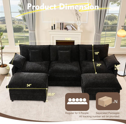 108 Inch U Shape Sofa Sectional Sofa Comfortable Cloud Sofa with Removable Footstool
