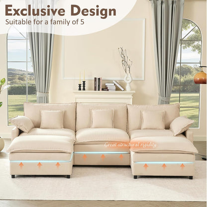 108 Inch U Shape Sofa Sectional Sofa Comfortable Cloud Sofa with Removable Footstool
