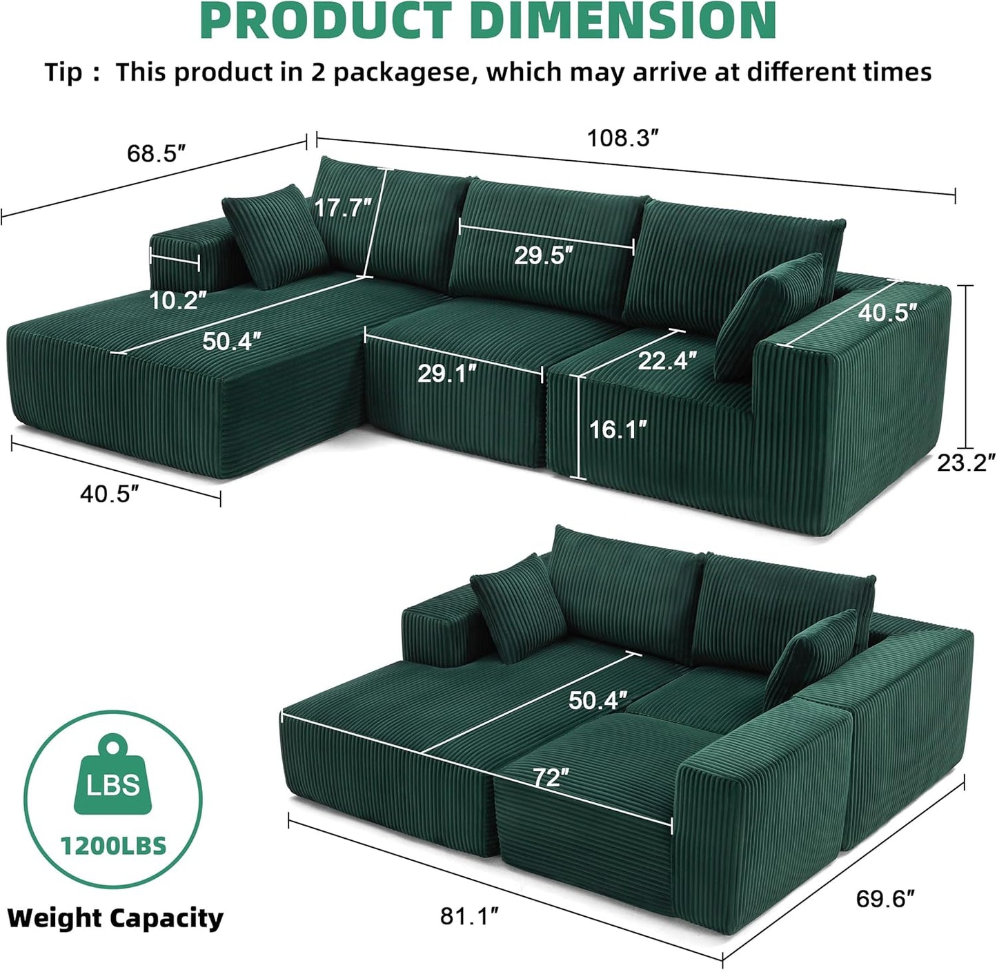 108 Modular Sectional Sofa Cloud Sectional Couch Modern Modular L-Shape Sofa Couch