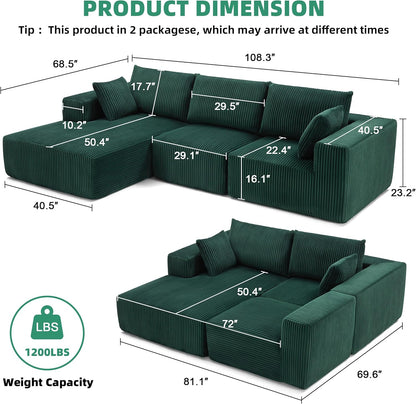 108 Modular Sectional Sofa Cloud Sectional Couch Modern Modular L-Shape Sofa Couch