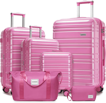 6-piece luggage set, expandable hardshell suitcase set with spinner wheels, lightweight rolling luggage set
