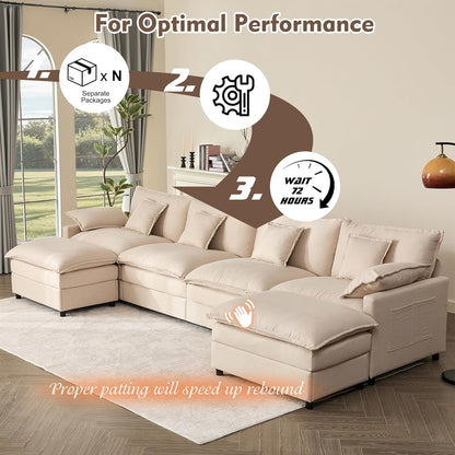 108 Inch U Shape Sofa Sectional Sofa Comfortable Cloud Sofa with Removable Footstool