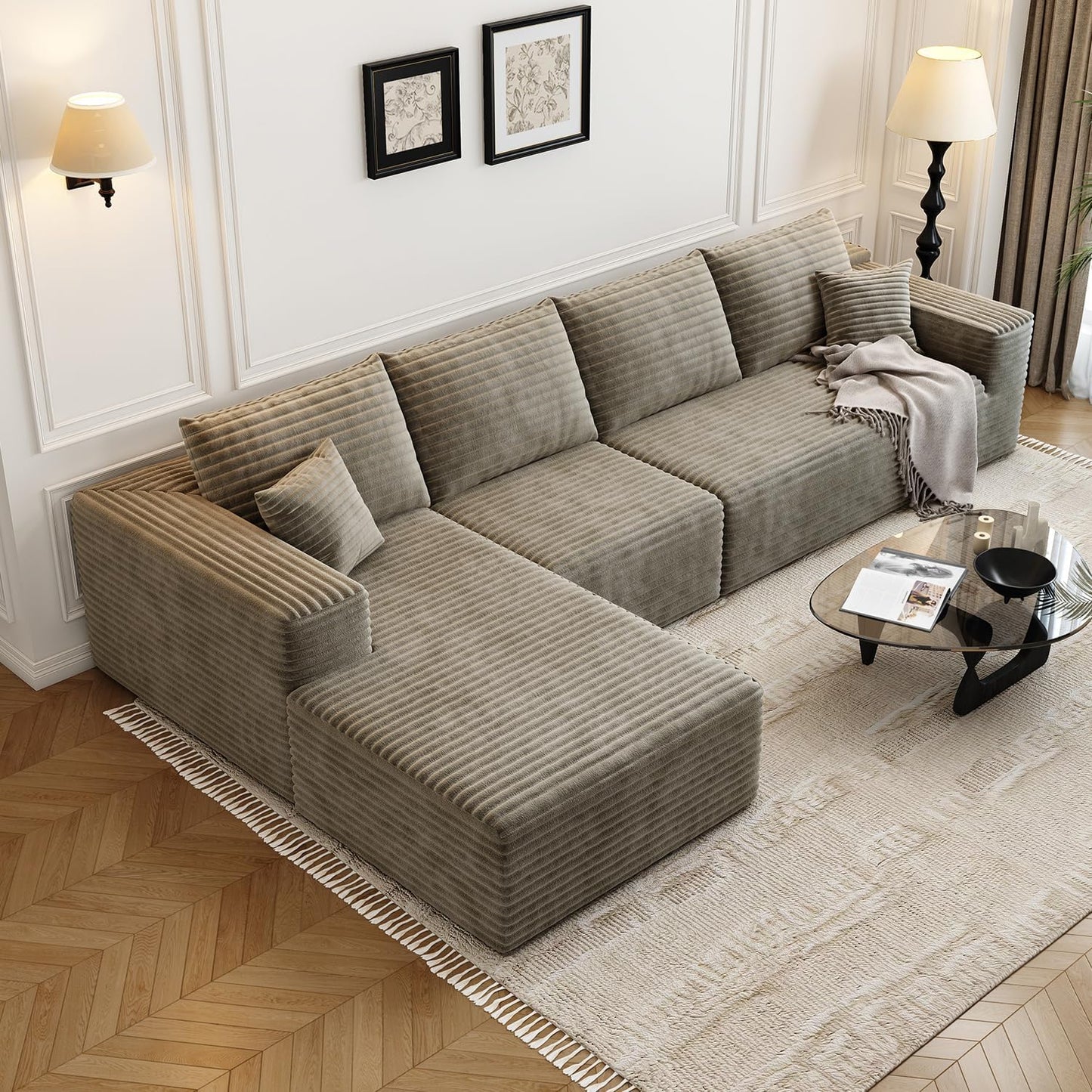 107.5" Cloud Modular Sectional Sofa Couch with L-Shape Chaise,Modern Minimalist Upholstered Couches