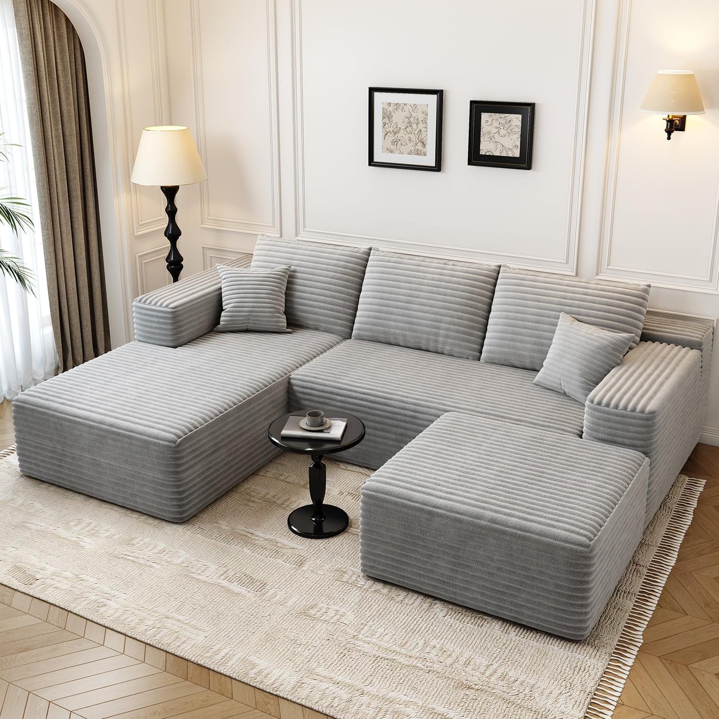107.5 inch Cloud Modular Sectional Sofa with L-Shaped Chaise Lounge, Modern Minimalist Upholstered Sofa Deep Seating Corner Sofa