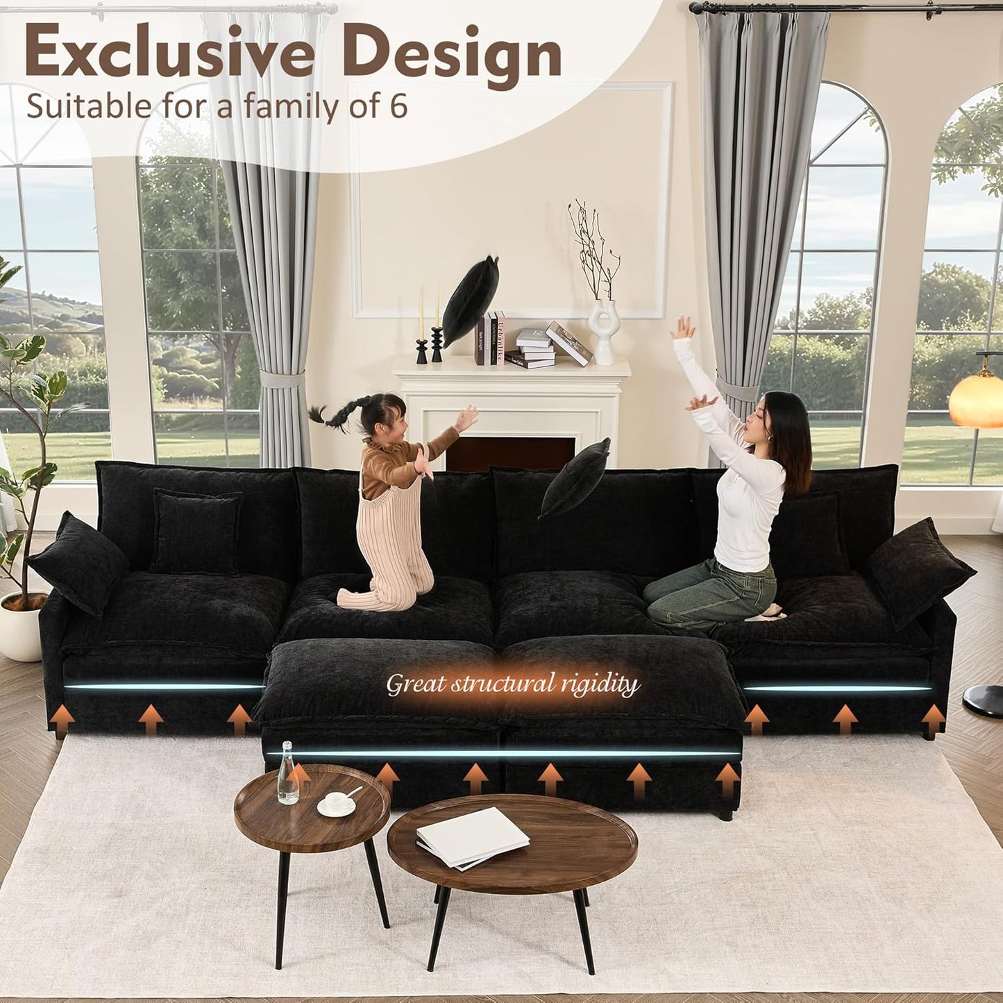 108 Inch U Shape Sofa Sectional Sofa Comfortable Cloud Sofa with Removable Footstool