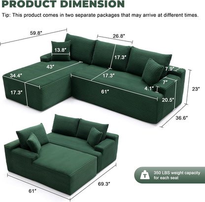 110 Cloud Sectional Couch, Boneless Sofa for Living Room Modular Sectional Sofa with Deep Seat