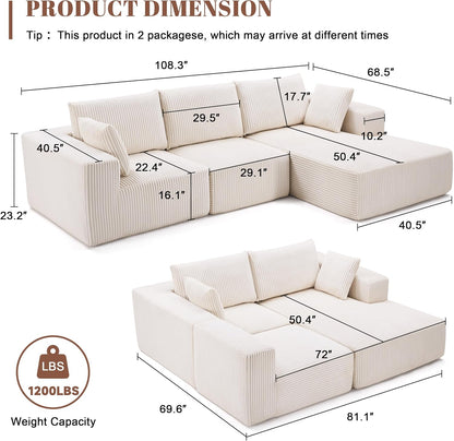 108 Modular Sectional Sofa Cloud Sectional Couch Modern Modular L-Shape Sofa Couch