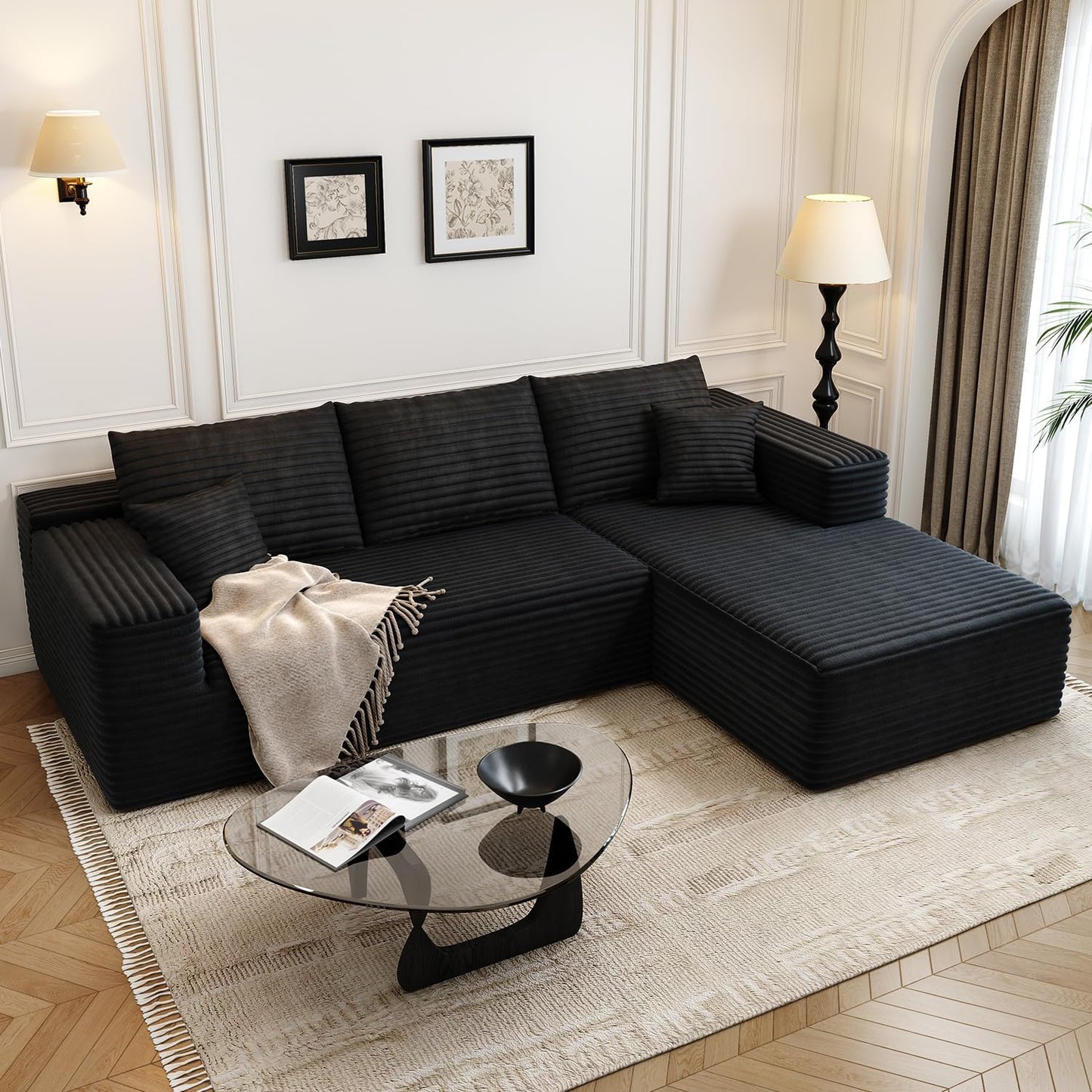 107.5" Cloud Modular Sectional Sofa Couch with L-Shape Chaise,Modern Minimalist Upholstered Couches
