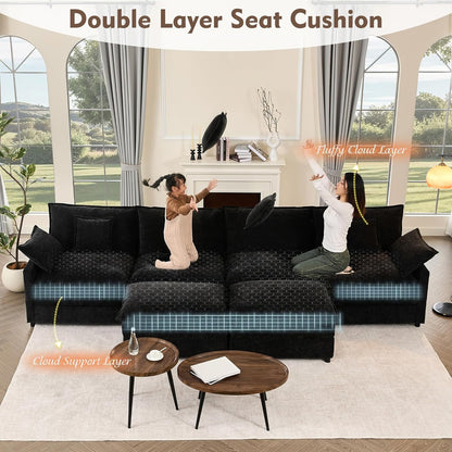 108 Inch U Shape Sofa Sectional Sofa Comfortable Cloud Sofa with Removable Footstool