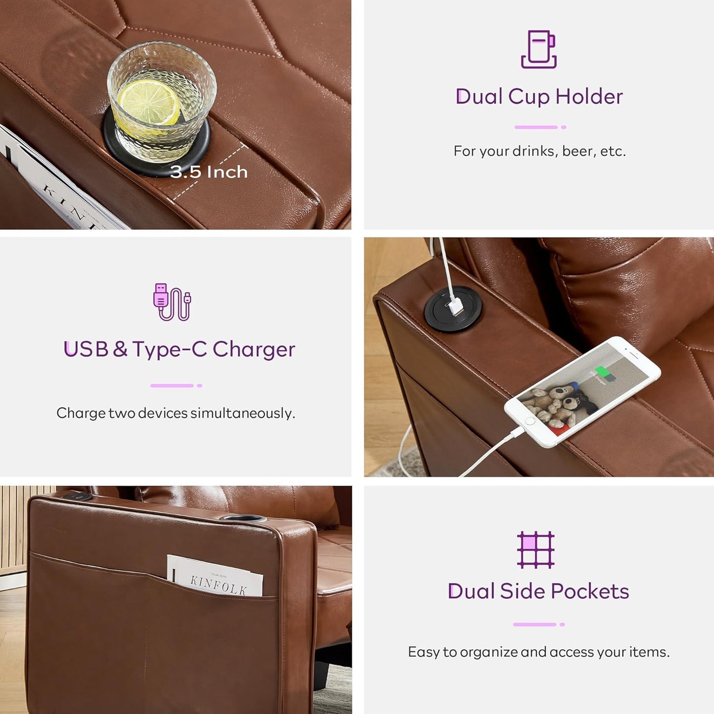 Adult Convertible Sleeper Chair Bed, 3-in-1 Pull-Out Sofa Bed with USB/Type-C Ports, Cup Holders, Side Pockets, Single Sofa