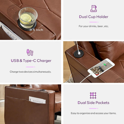 Adult Convertible Sleeper Chair Bed, 3-in-1 Pull-Out Sofa Bed with USB/Type-C Ports, Cup Holders, Side Pockets, Single Sofa