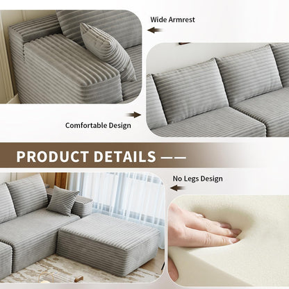 107.5 inch Cloud Modular Sectional Sofa with L-Shaped Chaise Lounge, Modern Minimalist Upholstered Sofa Deep Seating Corner Sofa