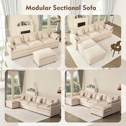 108 Inch U Shape Sofa Sectional Sofa Comfortable Cloud Sofa with Removable Footstool