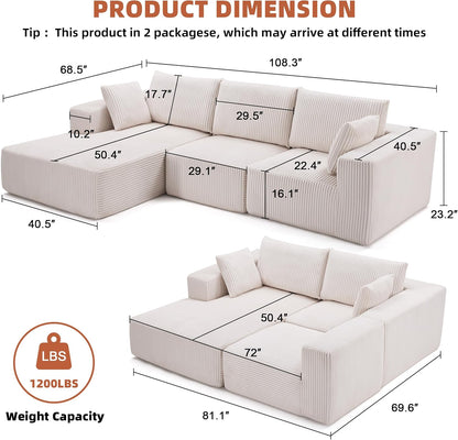 108 Modular Sectional Sofa Cloud Sectional Couch Modern Modular L-Shape Sofa Couch
