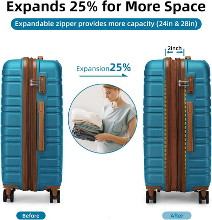 6-piece luggage set, expandable hardshell suitcase set with spinner wheels, lightweight rolling luggage set
