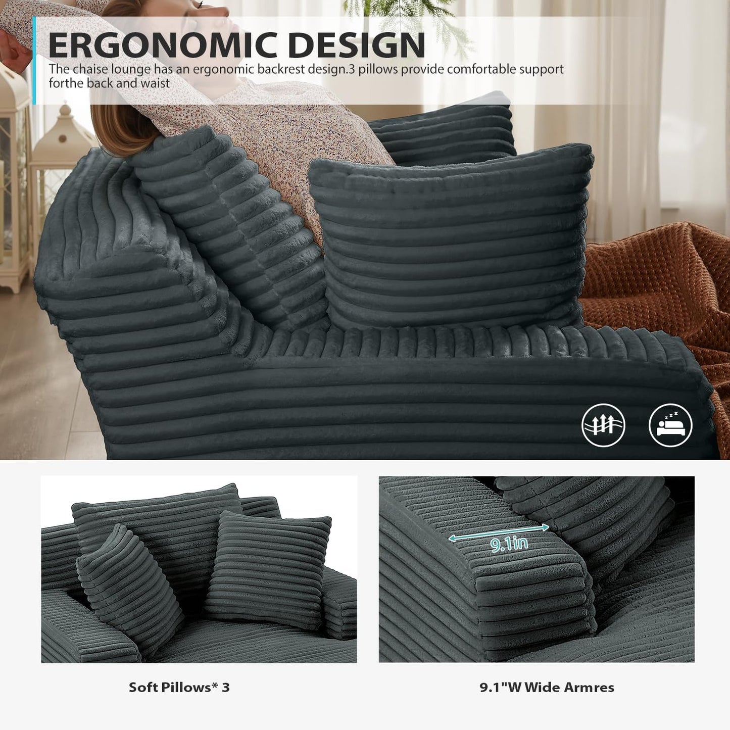 50-inch indoor recliner, oversized corduroy upholstered boneless sofa bed, deep sleeper sofa reading chair, cloud sofa, living room sofa