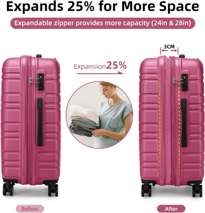 6-piece luggage set, expandable hardshell suitcase set with spinner wheels, lightweight rolling luggage set