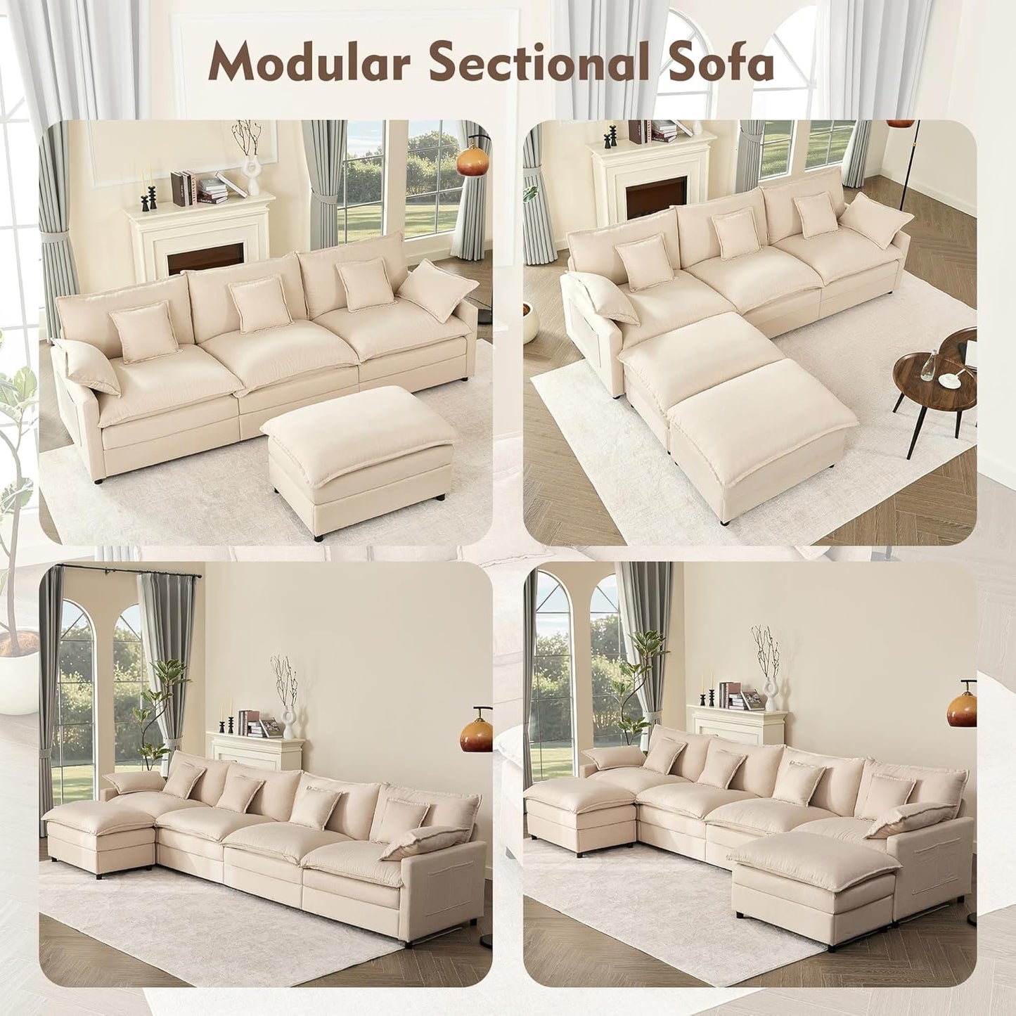 108 Inch U Shape Sofa Sectional Sofa Comfortable Cloud Sofa with Removable Footstool