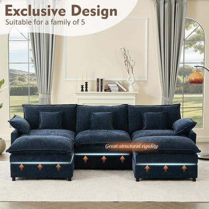 108 Inch U Shape Sofa Sectional Sofa Comfortable Cloud Sofa with Removable Footstool
