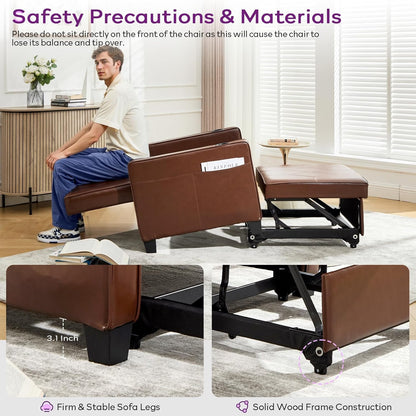 Adult Convertible Sleeper Chair Bed, 3-in-1 Pull-Out Sofa Bed with USB/Type-C Ports, Cup Holders, Side Pockets, Single Sofa