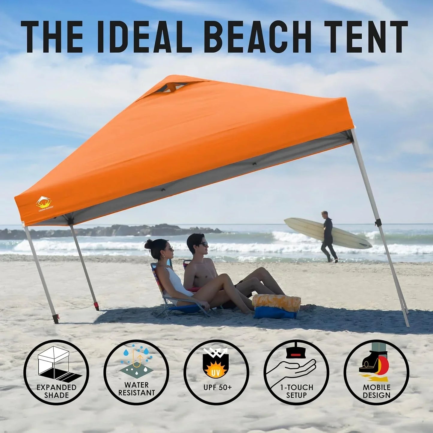 10x10 Pop-Up Awning One-Click Installation Beach Tent Outdoor Sunshade Silver Coated Top