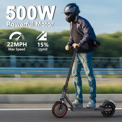 Electric Scooter 350W/500W Powerful Motor 8.5"/10" Solid Tires 19/22Mph 28/21/12 Miles Range