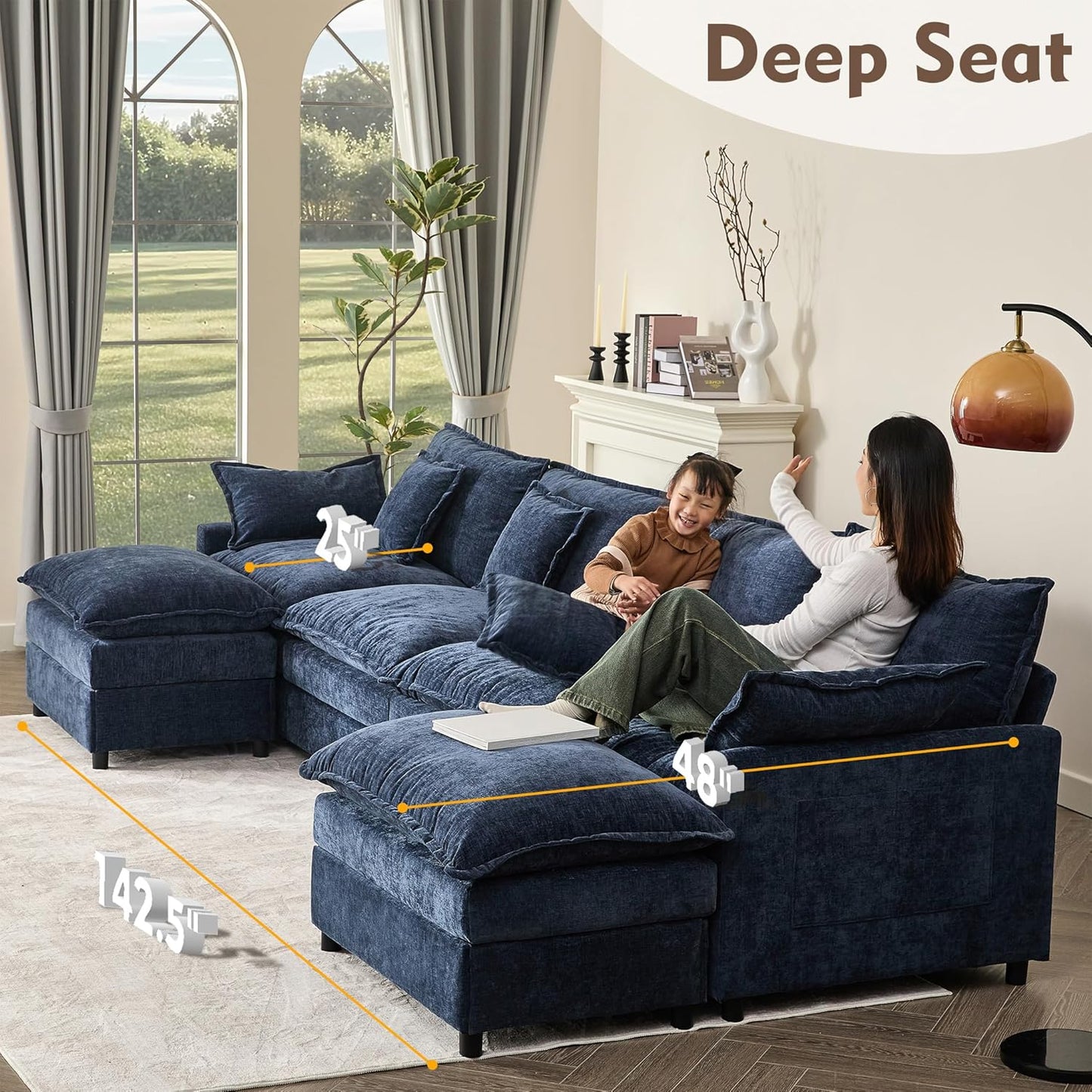 108" U-shaped sofa modular sofa three-seater comfortable cloud sofa