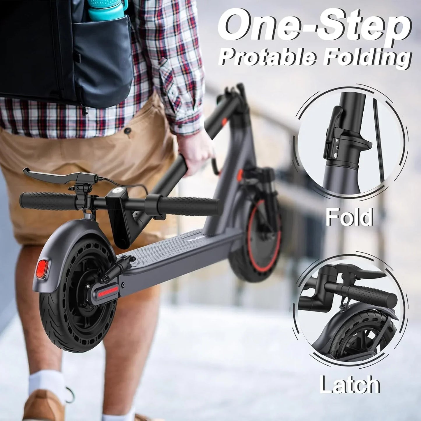 Electric Scooter 350W/500W Powerful Motor 8.5"/10" Solid Tires 19/22Mph 28/21/12 Miles Range