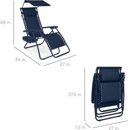 Best Choice Products Folding Zero Gravity Recliner Patio Lounge Chair Adjustable Canopy Shade