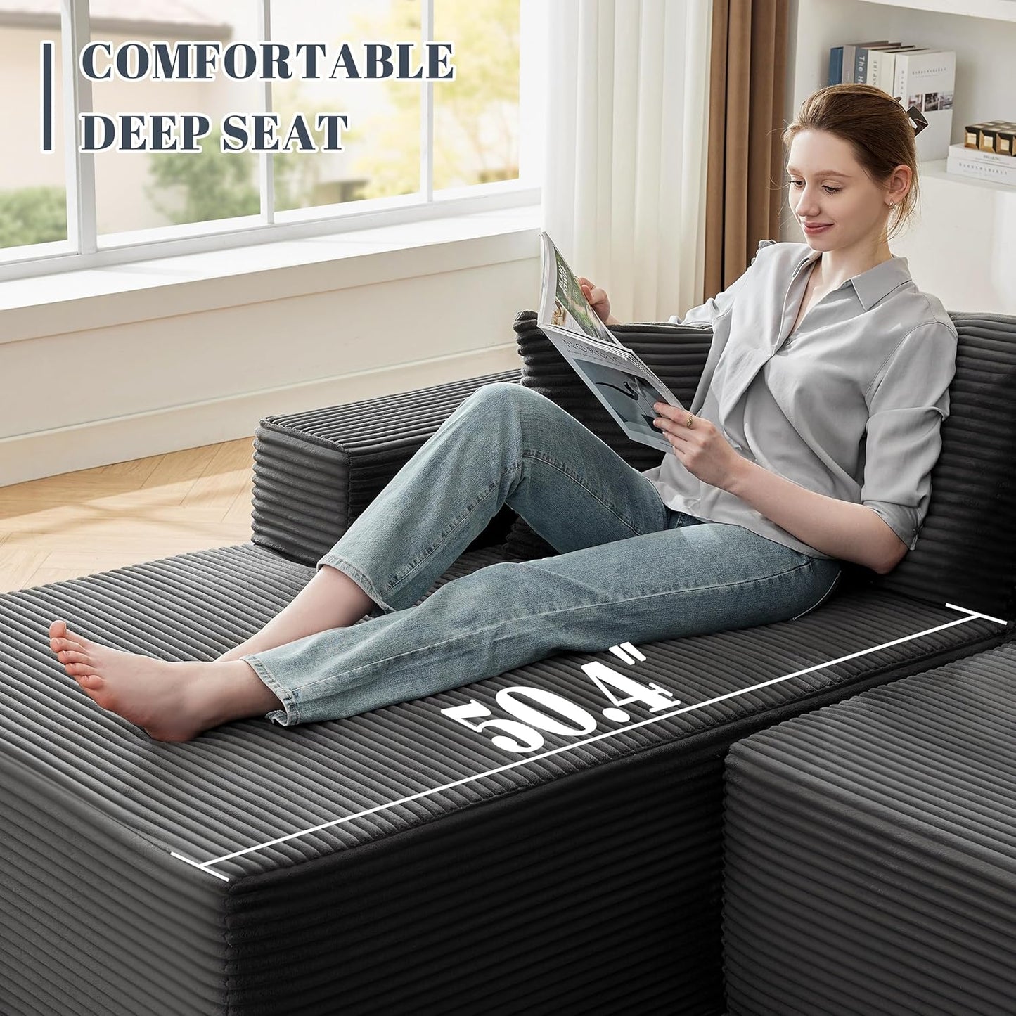 110 Cloud Sectional Couch, Boneless Sofa for Living Room Modular Sectional Sofa with Deep Seat
