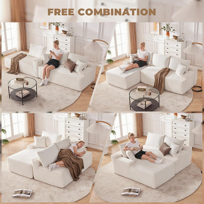 110 Cloud Sectional Couch, Boneless Sofa for Living Room Modular Sectional Sofa with Deep Seat