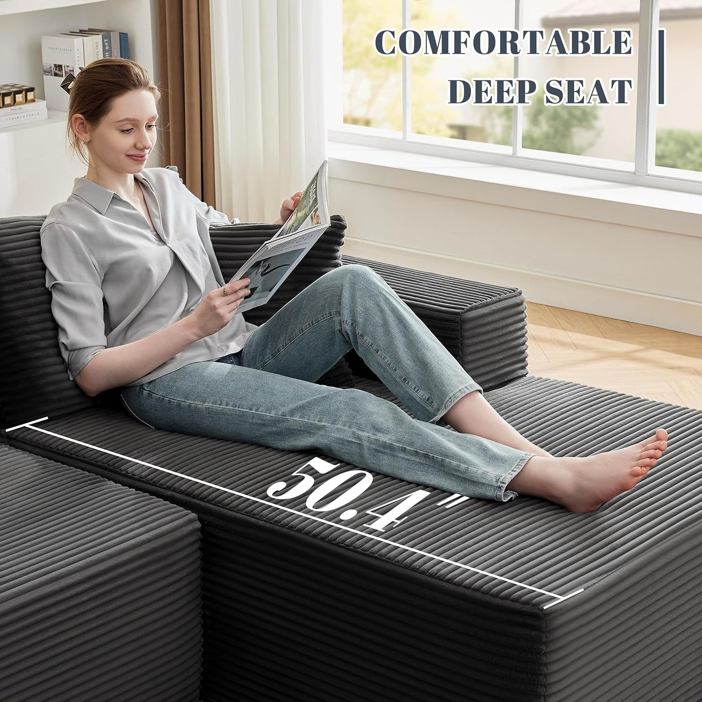 110 Cloud Sectional Couch, Boneless Sofa for Living Room Modular Sectional Sofa with Deep Seat