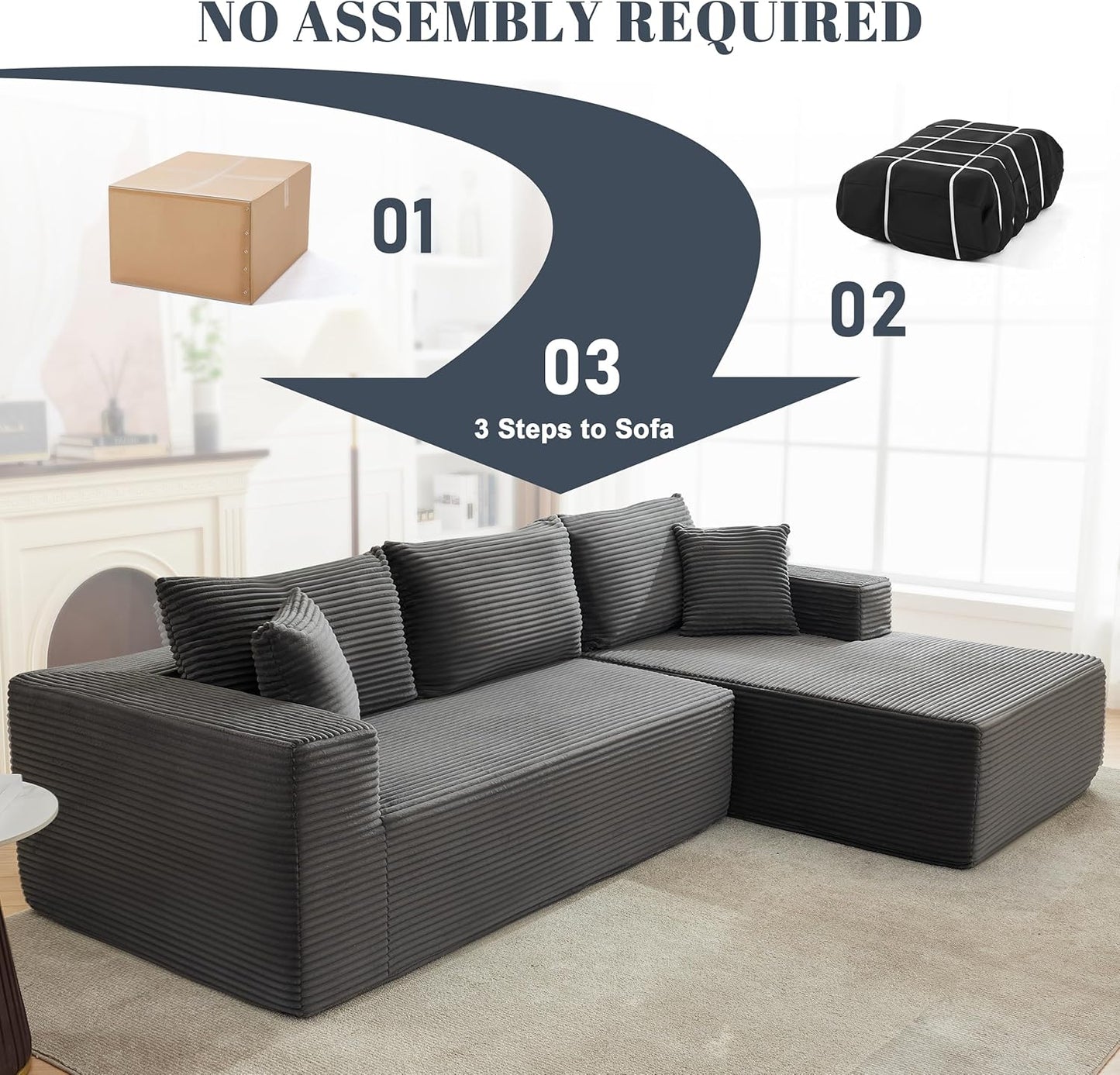 110 Cloud Sectional Couch, Boneless Sofa for Living Room Modular Sectional Sofa with Deep Seat