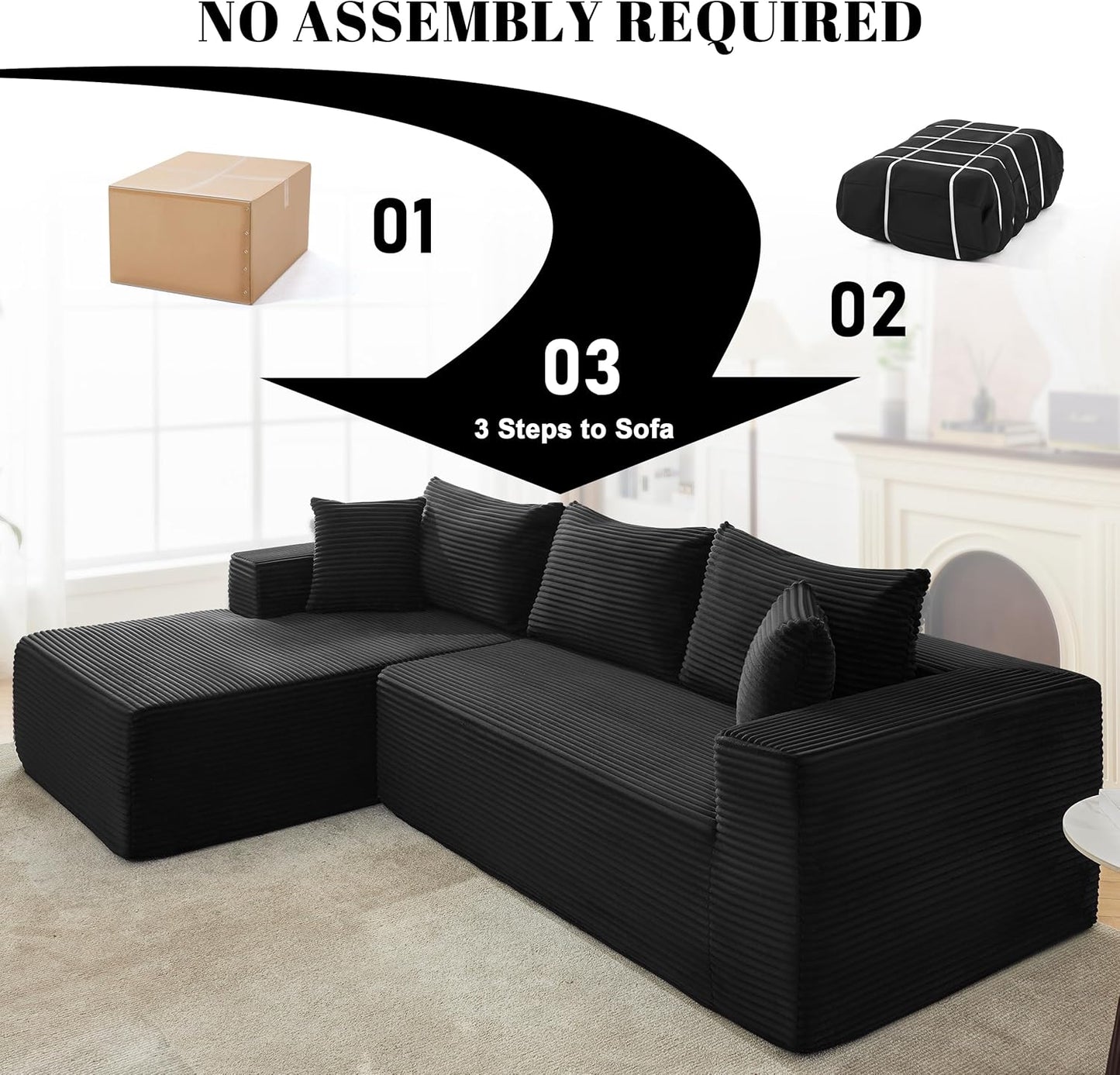 110 Cloud Sectional Couch, Boneless Sofa for Living Room Modular Sectional Sofa with Deep Seat