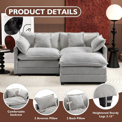 111.4 Inch L Shaped Modern Sofa Modular Cloud Sofa with Ottoman 4 Seater Chenille Deep Seat Sofa
