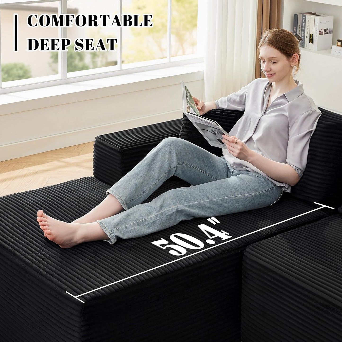 110 Cloud Sectional Couch, Boneless Sofa for Living Room Modular Sectional Sofa with Deep Seat