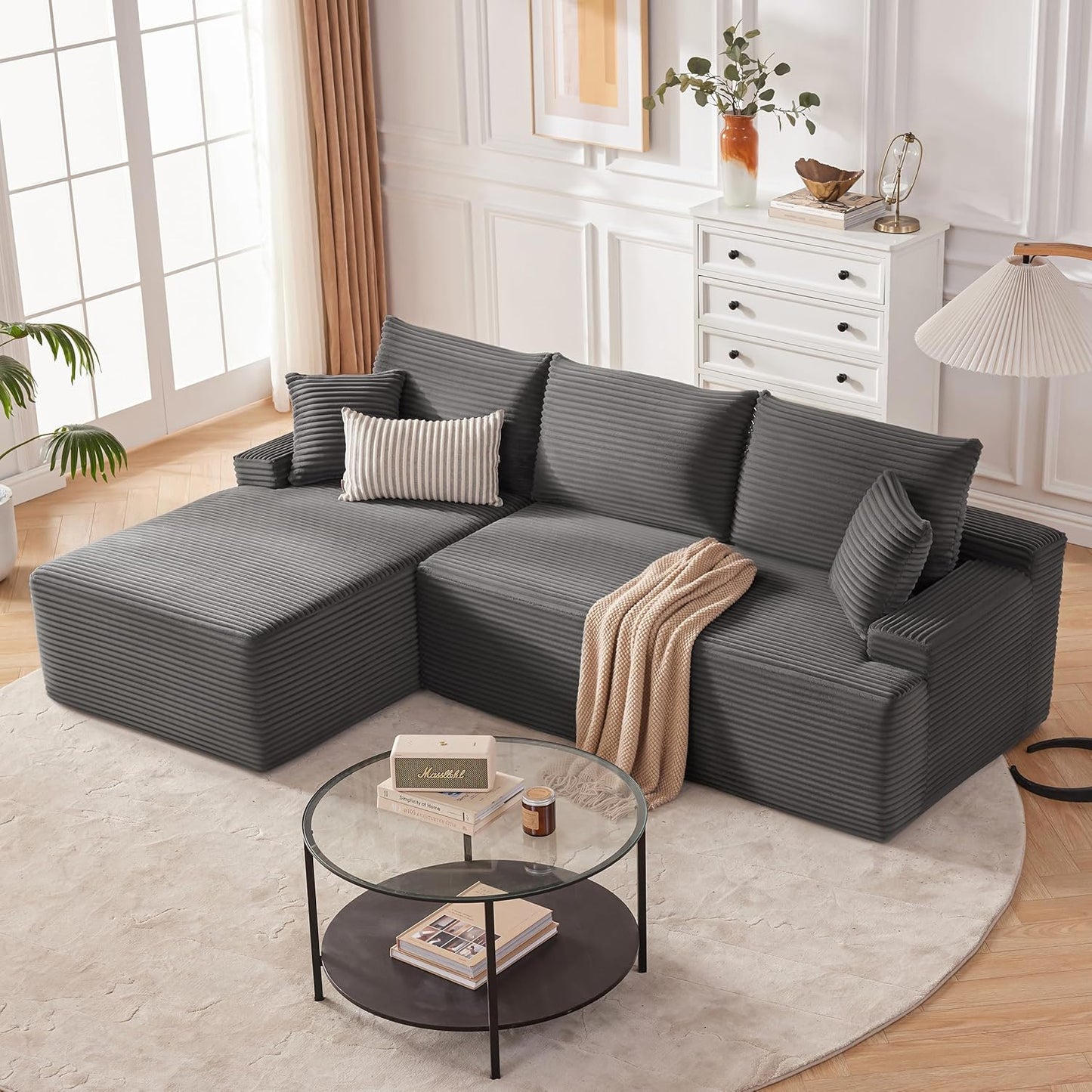 110 Cloud Sectional Couch, Boneless Sofa for Living Room Modular Sectional Sofa with Deep Seat