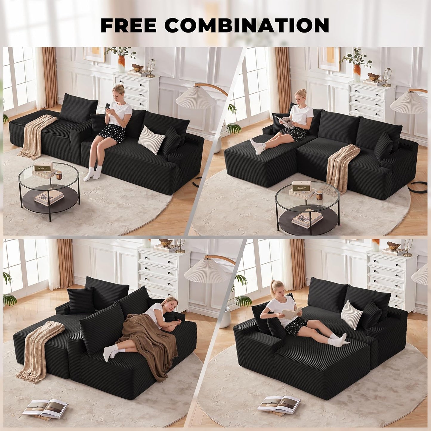110 Cloud Sectional Couch, Boneless Sofa for Living Room Modular Sectional Sofa with Deep Seat
