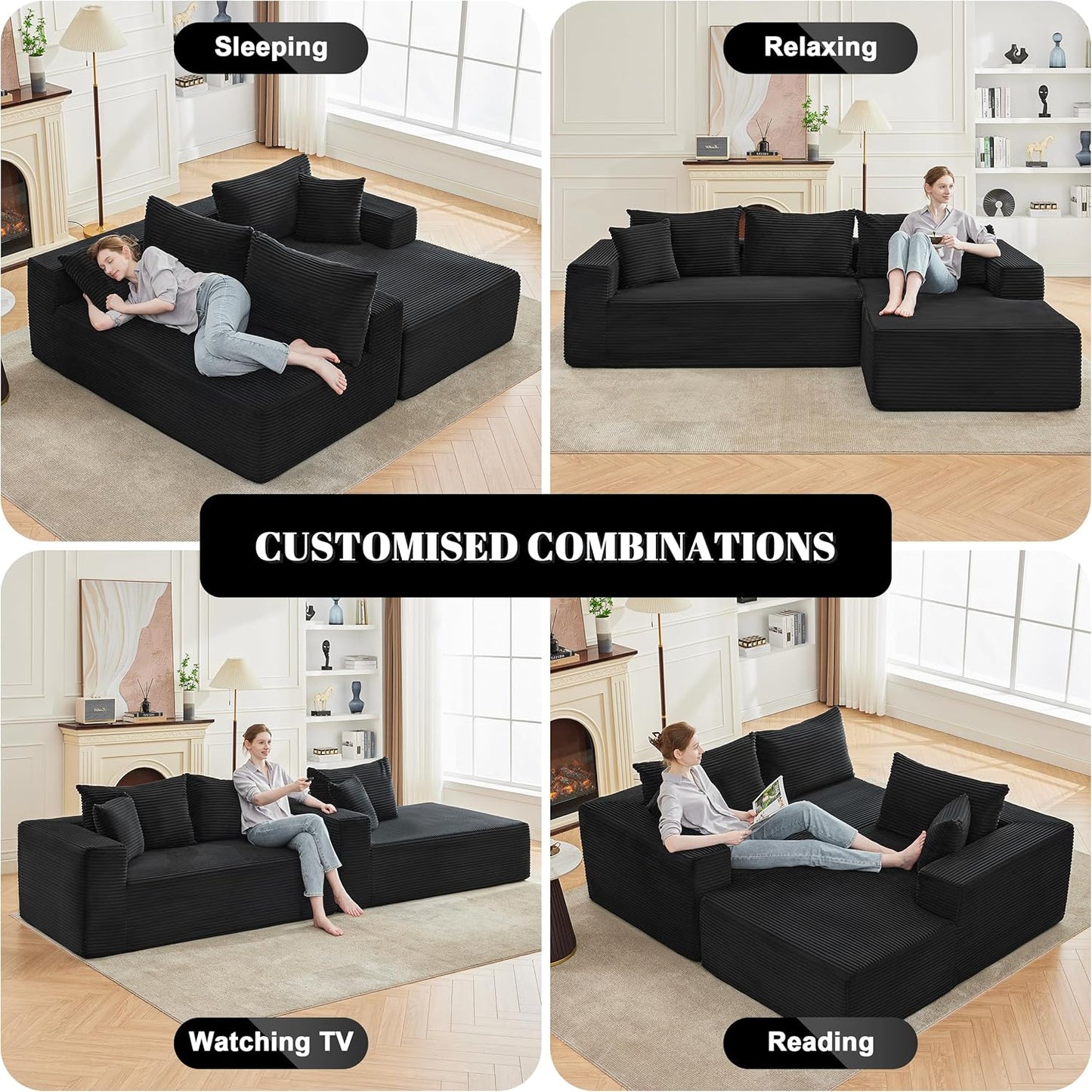 110 Cloud Sectional Couch, Boneless Sofa for Living Room Modular Sectional Sofa with Deep Seat