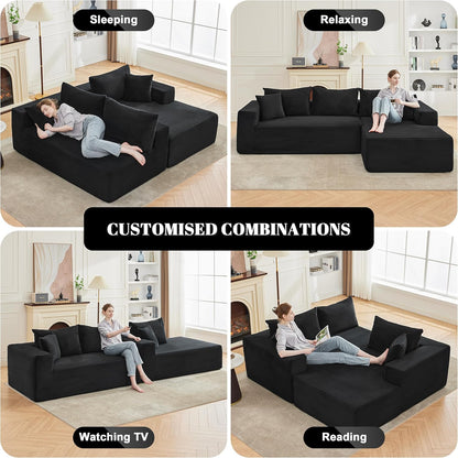 110 Cloud Sectional Couch, Boneless Sofa for Living Room Modular Sectional Sofa with Deep Seat