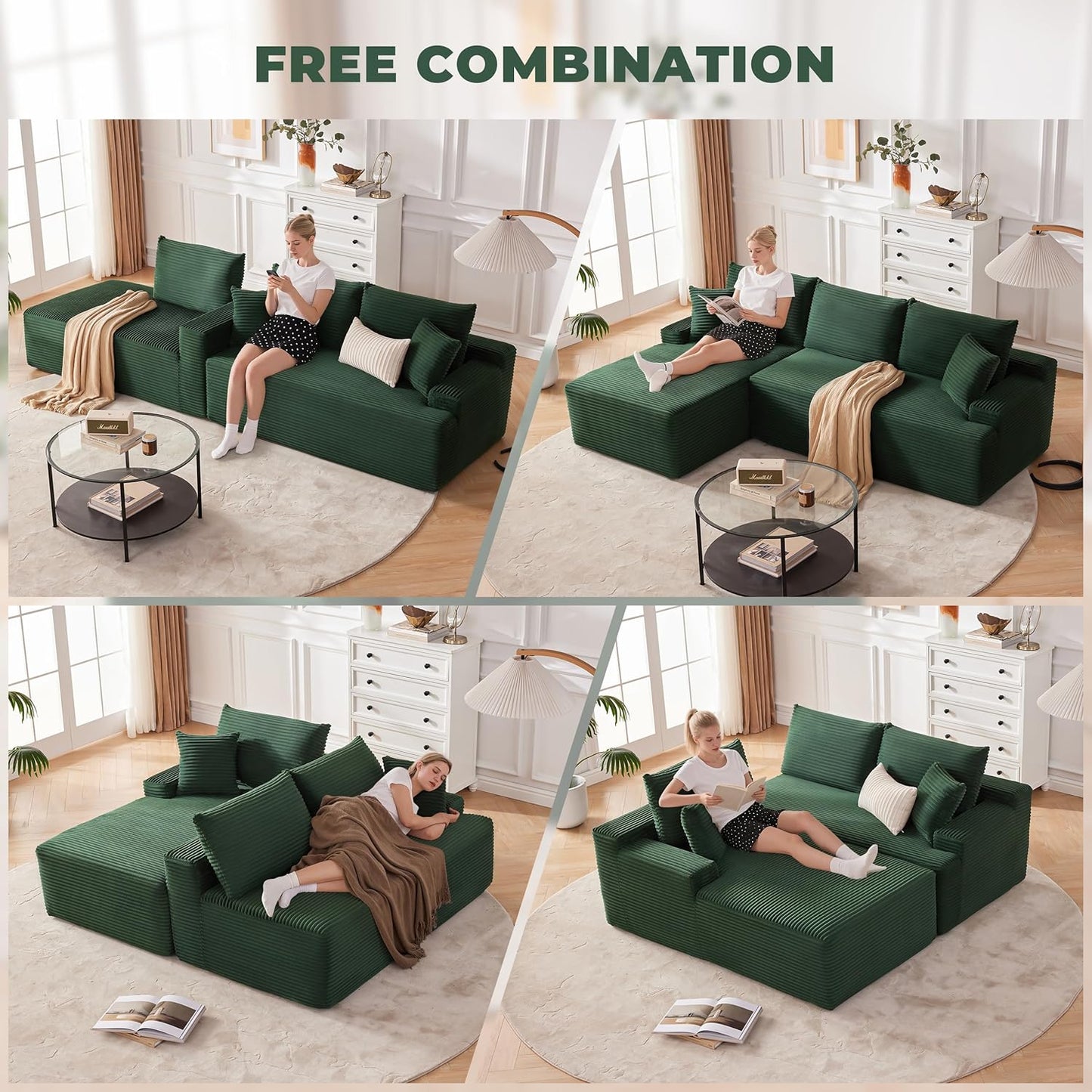 110 Cloud Sectional Couch, Boneless Sofa for Living Room Modular Sectional Sofa with Deep Seat