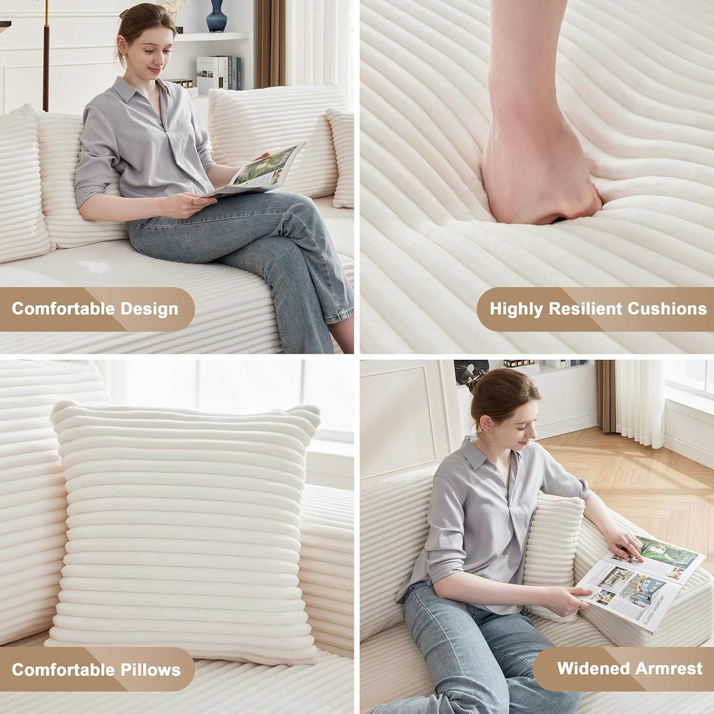 110 Cloud Sectional Couch, Boneless Sofa for Living Room Modular Sectional Sofa with Deep Seat