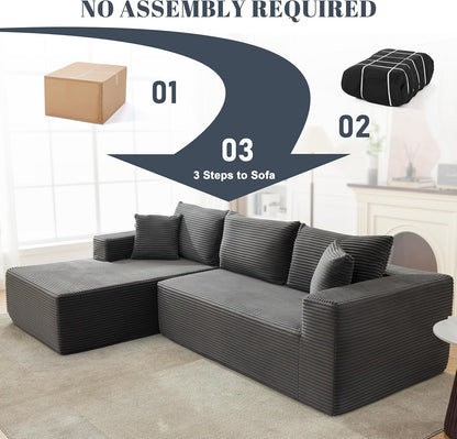 110 Cloud Sectional Couch, Boneless Sofa for Living Room Modular Sectional Sofa with Deep Seat