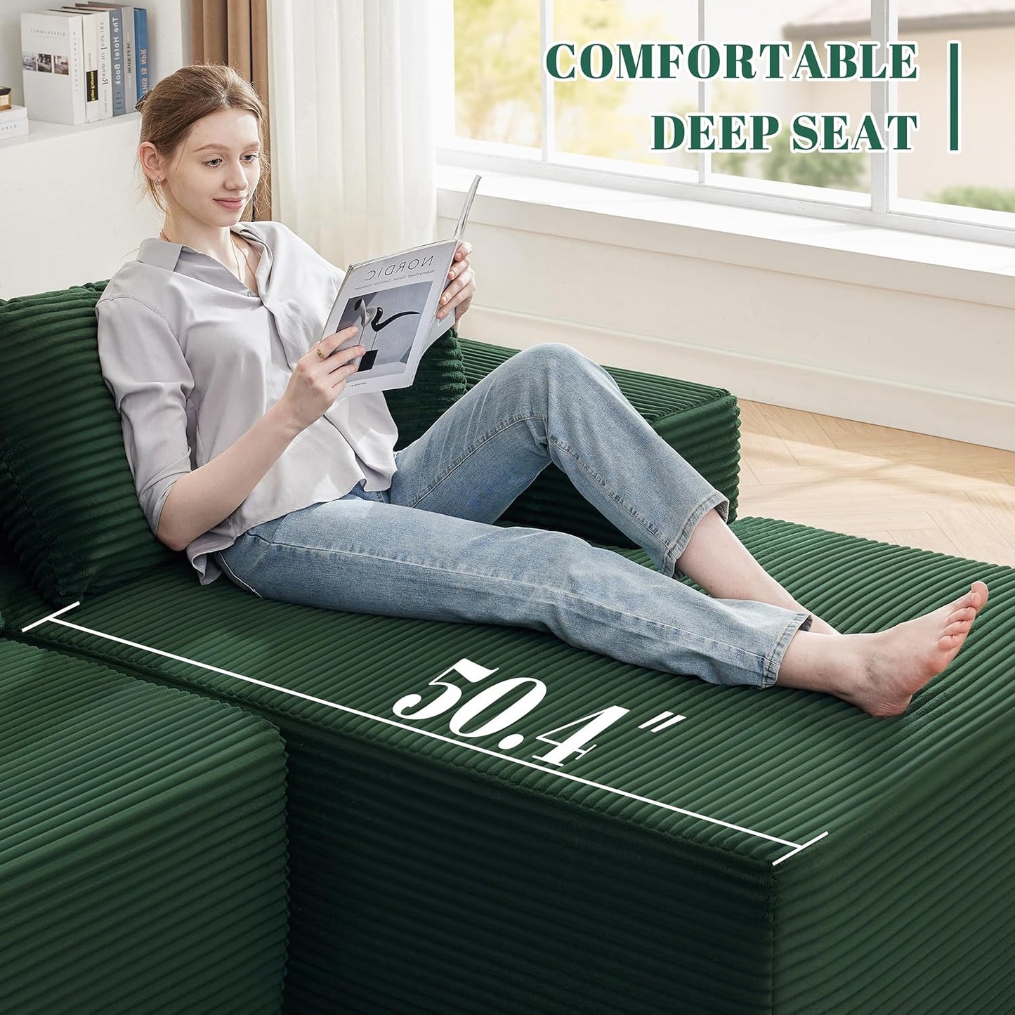 110 Cloud Sectional Couch, Boneless Sofa for Living Room Modular Sectional Sofa with Deep Seat